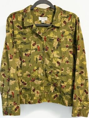Christopher & Banks Petite Green Novelty Print Jacket XLP Lightweight Cotton